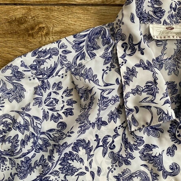 Vintage Button Down Shirt Blouse Blue White size 10 - Picture 9 of 10